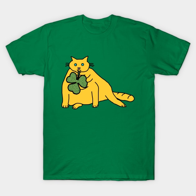 Fat Cat Holding Shamrock for St Patricks Day T-Shirt by ellenhenryart